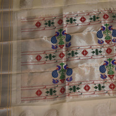 Gadwal pure silk half white saree with paithani pallu and jari boarder