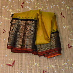 Gadwal pure silk lemon yellow saree with jari boarder