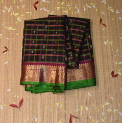 Gadwal pure silk dark brown saree with jari boarder