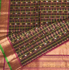 Gadwal pure silk dark brown saree with jari boarder