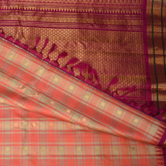 Gadwal pure silk pink and cream checks saree with jari boarder