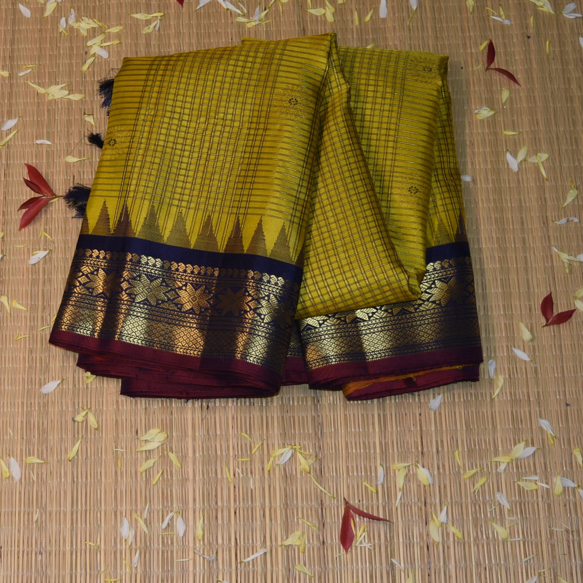 Gadwal pure silk lemon yellow saree with jari boarder