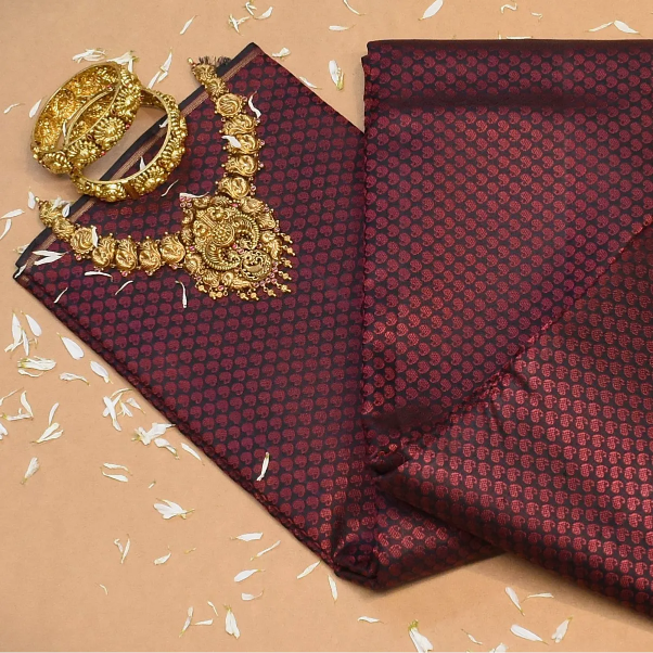 Kanchipuram Silk Deep Maroon & Dusty Rose Saree with Blouse