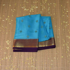 Pure Mysore crepe silk Sky blue saree with jari boarder