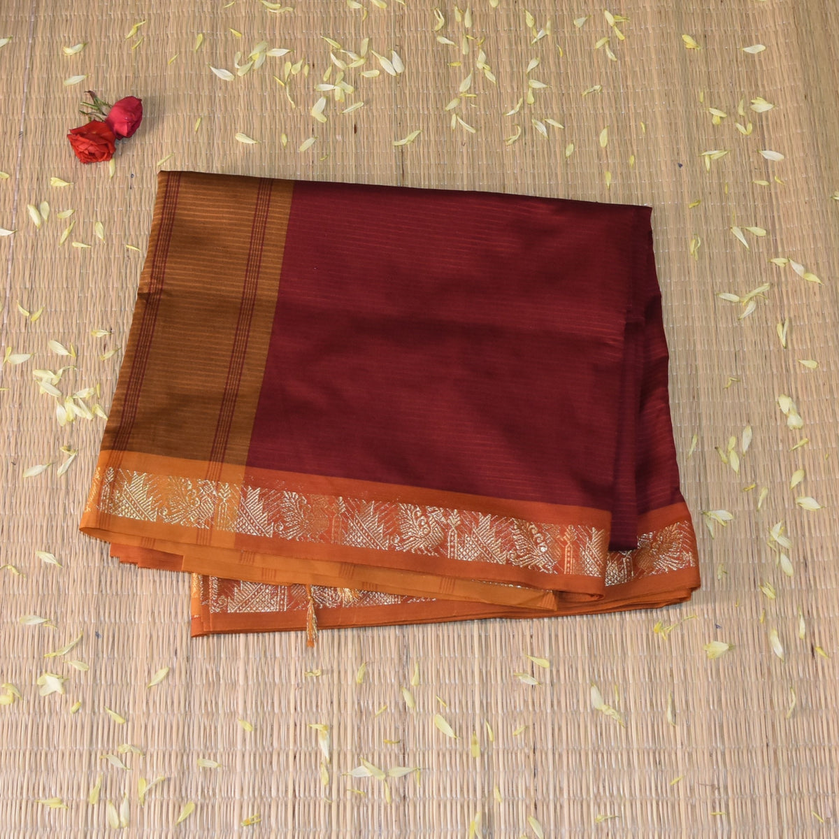 Kanchi Semi Cotton Silk Maroon Saree with Jari Boarder