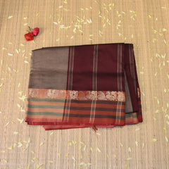 Kanchi Semi Cotton Silk Greyish Brown saree with jari Boarder