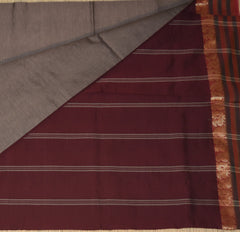 Kanchi Semi Cotton Silk Greyish Brown saree with jari Boarder