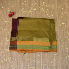 Kanchi Semi Cotton Silk Mustard yellow saree with jari boarder