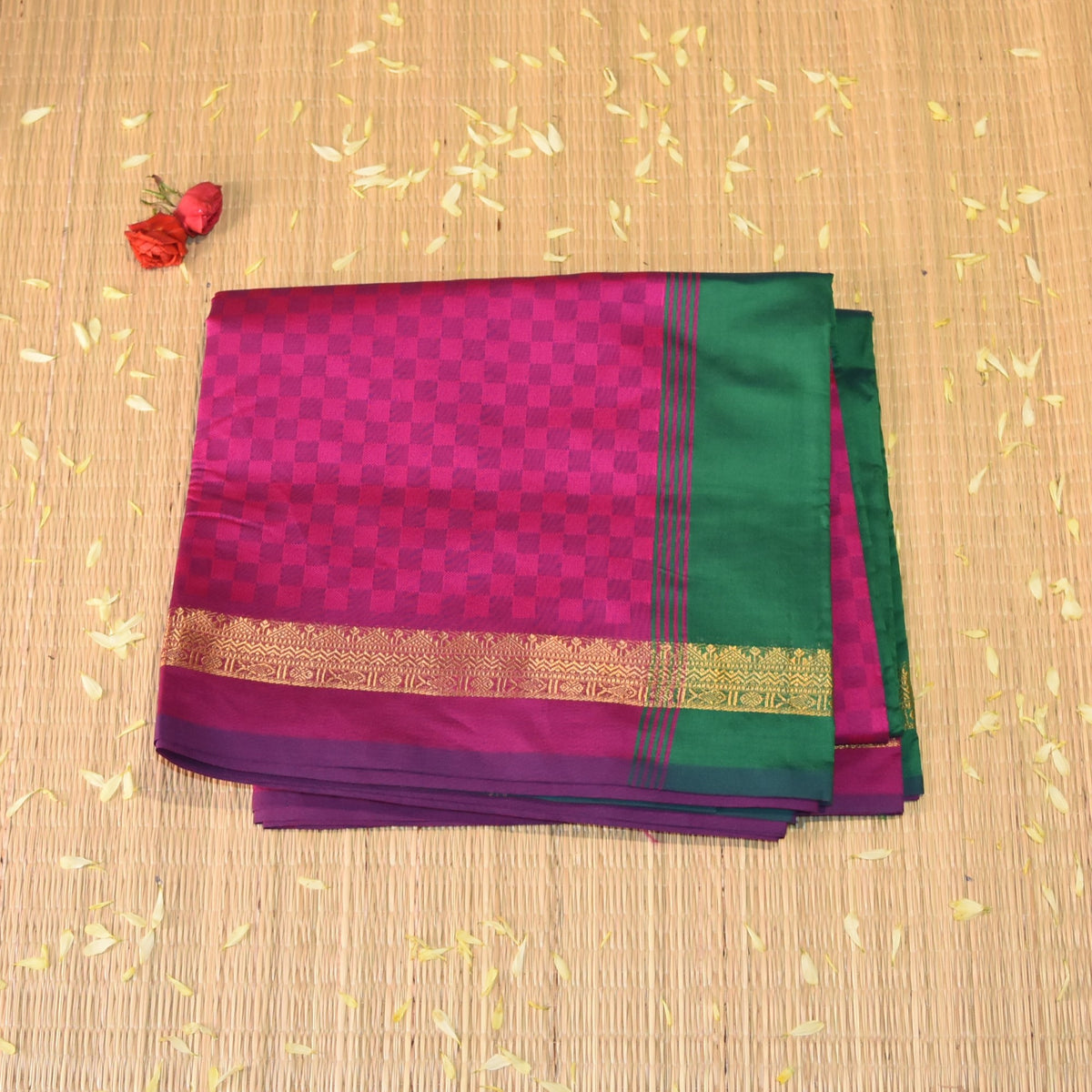 kanchi Semi Cotton Silk Pink saree with jari boarder