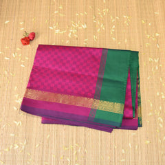 Kanchi Semi Cotton Silk Dark Pink Saree with Jari boarder