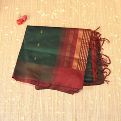 Kanchi pure Silk Bottle green saree with jari motifs