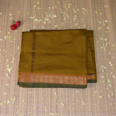 Kanchi Semi Cotton Silk Mustard Yellow saree with jari boarder
