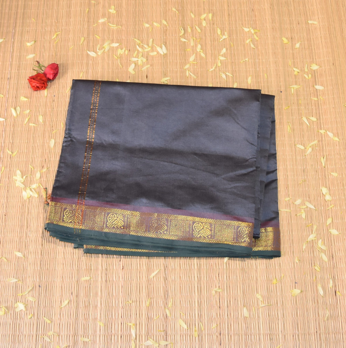 Kanchi Semi Cotton Silk Grey saree with jari boarder