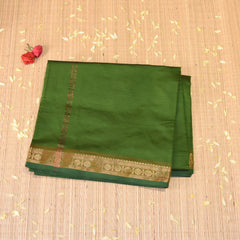 Semi Silk Cotton Dark green saree with jari boarder