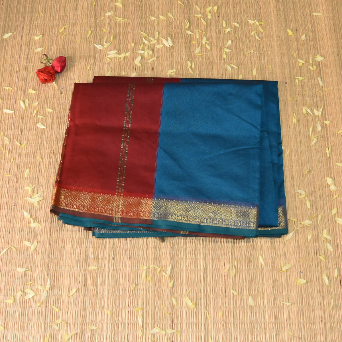 Semi silk Cotton Blue saree with jari boarder