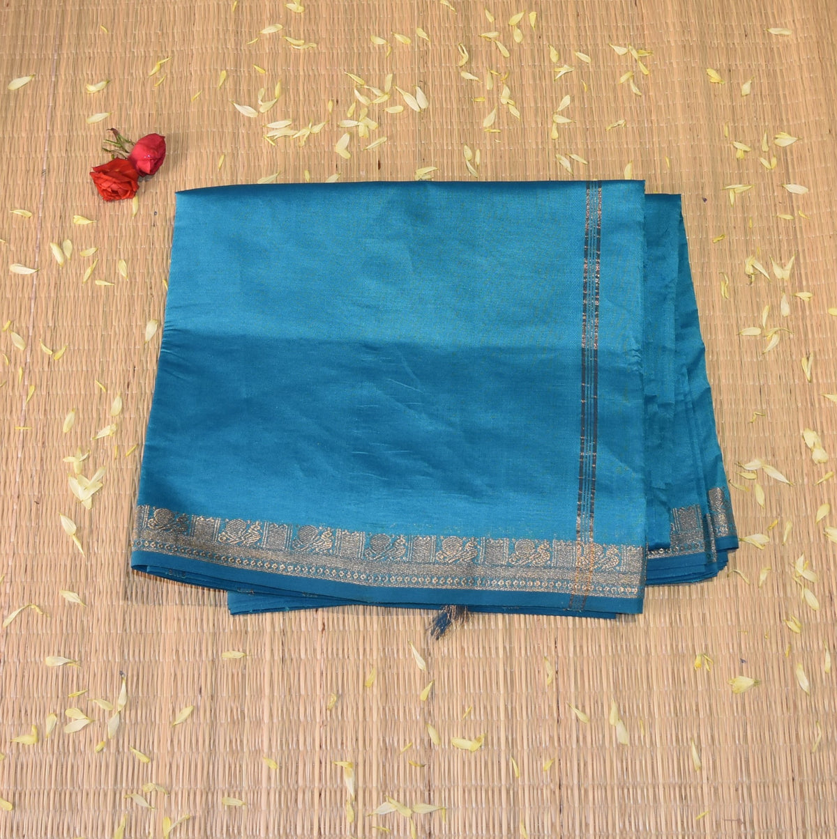 Kanchi Semi Cotton Silk Sky blue saree with jari boarder