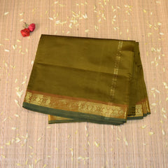 Kanchi Semi Cotton Silk Olive green saree with jari boarder