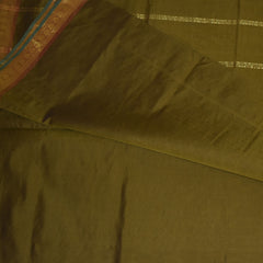 Kanchi Semi Cotton Silk Olive green saree with jari boarder