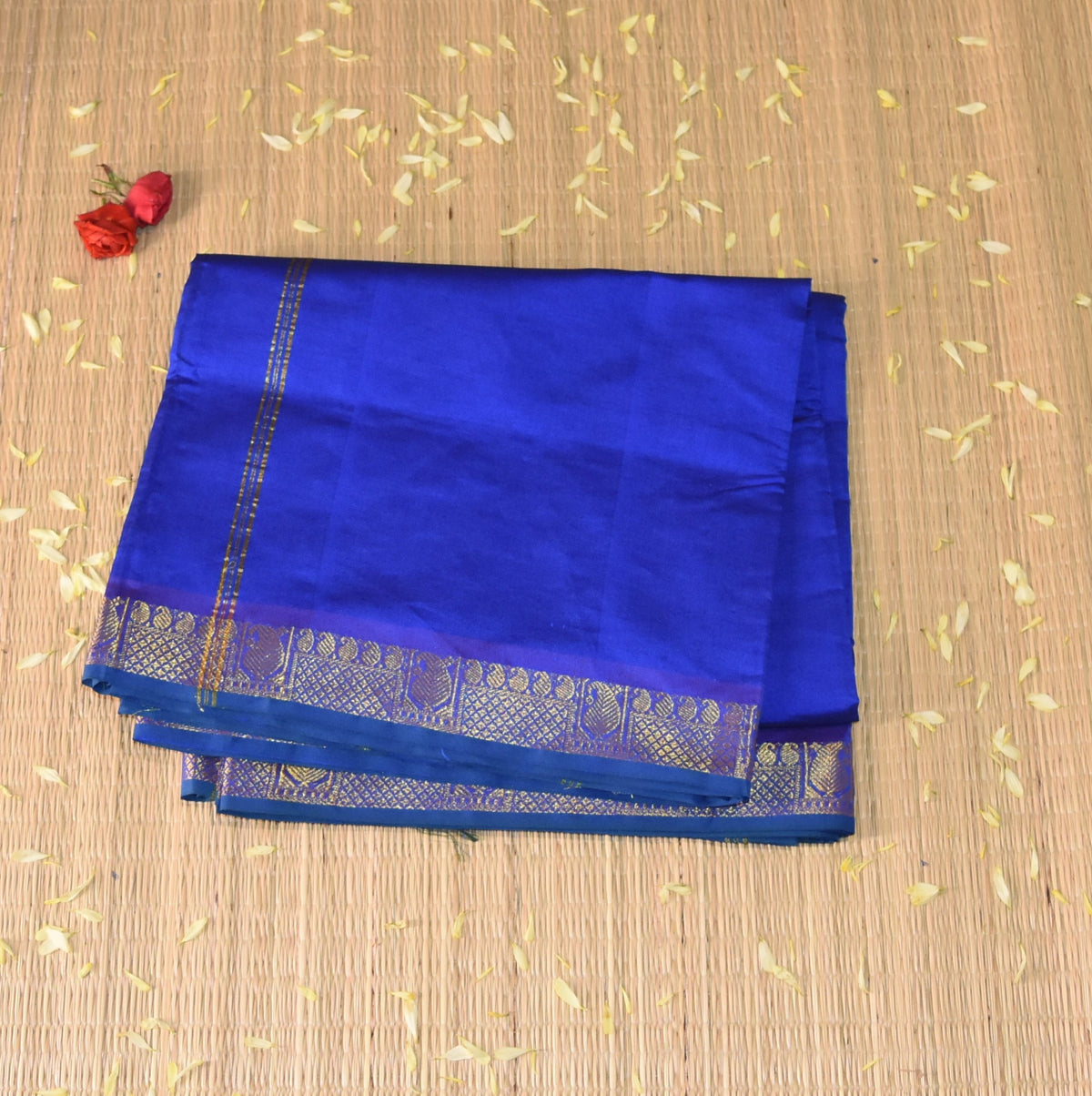 Kanchi Semi Cotton Silk Dark blue  saree with jari boarder