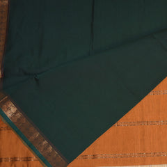 Kanchi Semi Cotton Silk Bottle green saree with jari boarder