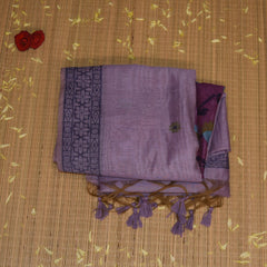 Chanderi Silk Cotton Lavender saree with thread work