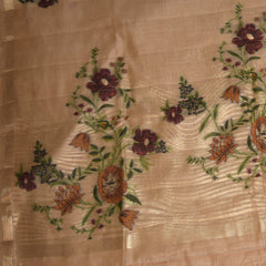 Chanderi Semi Silk Cotton Cream saree with floral print