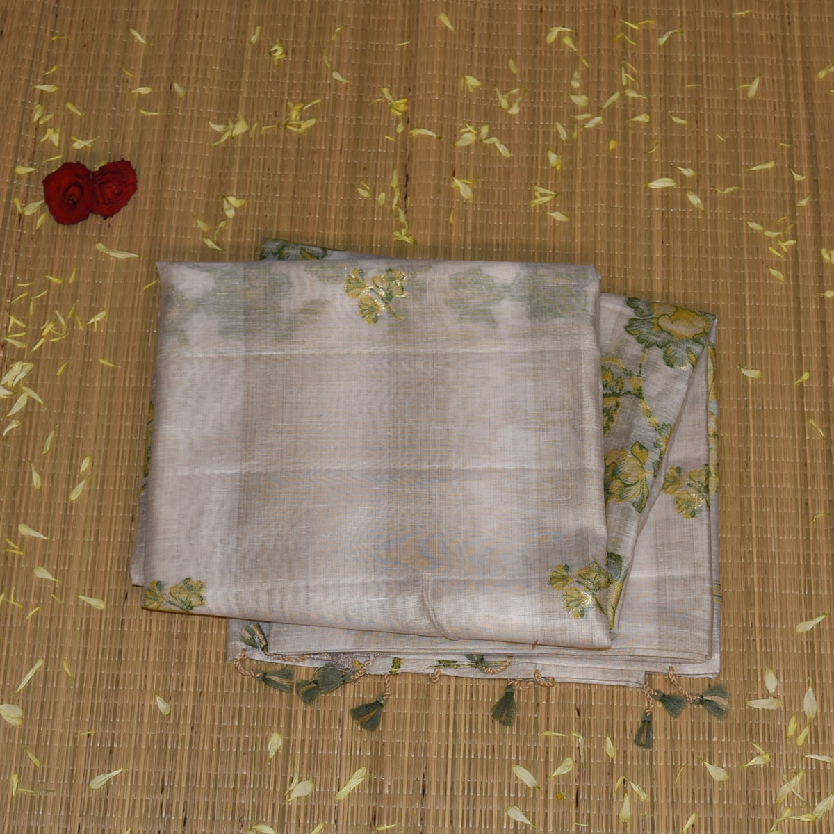 Chanderi Semi Silk Half white saree with thread motifs