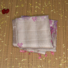 Chanderi Silk Cotton Half white saree with pink motifs