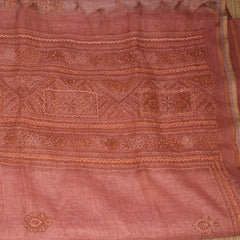 Jute silk Peach saree with thread work