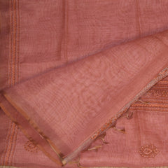 Jute silk Peach saree with thread work