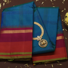 Kanchipuram Silk Deep Blue Saree with Blouse