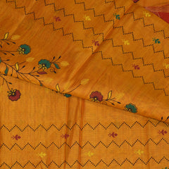 Semi Silk Cotton Mustard yellow saree with floral print