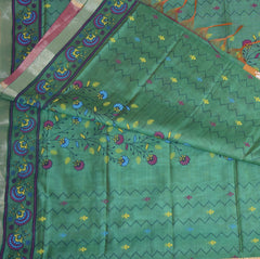 Semi Silk Cotton Green saree with floral print