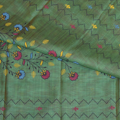 Semi Silk Cotton Green saree with floral print