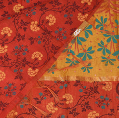 Semi Silk Cotton Red saree with floral print