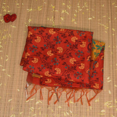 Semi Silk Cotton Red saree with floral print