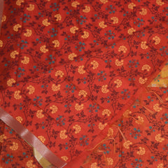 Semi Silk Cotton Red saree with floral print
