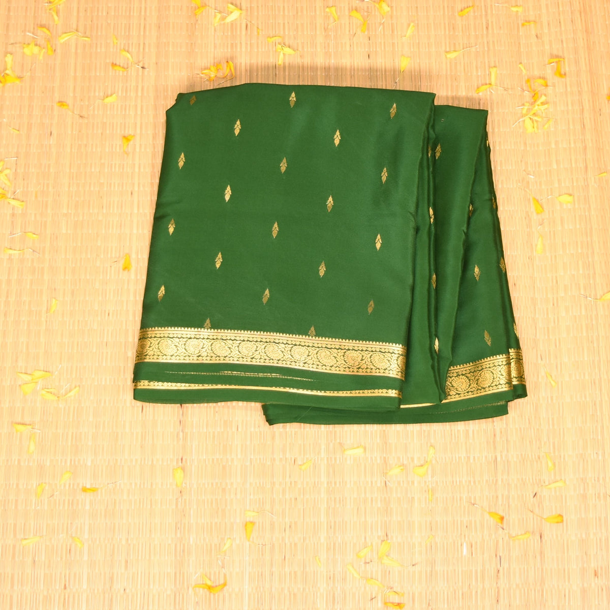 Mysore crepe silk Bottle green saree with jari boarder