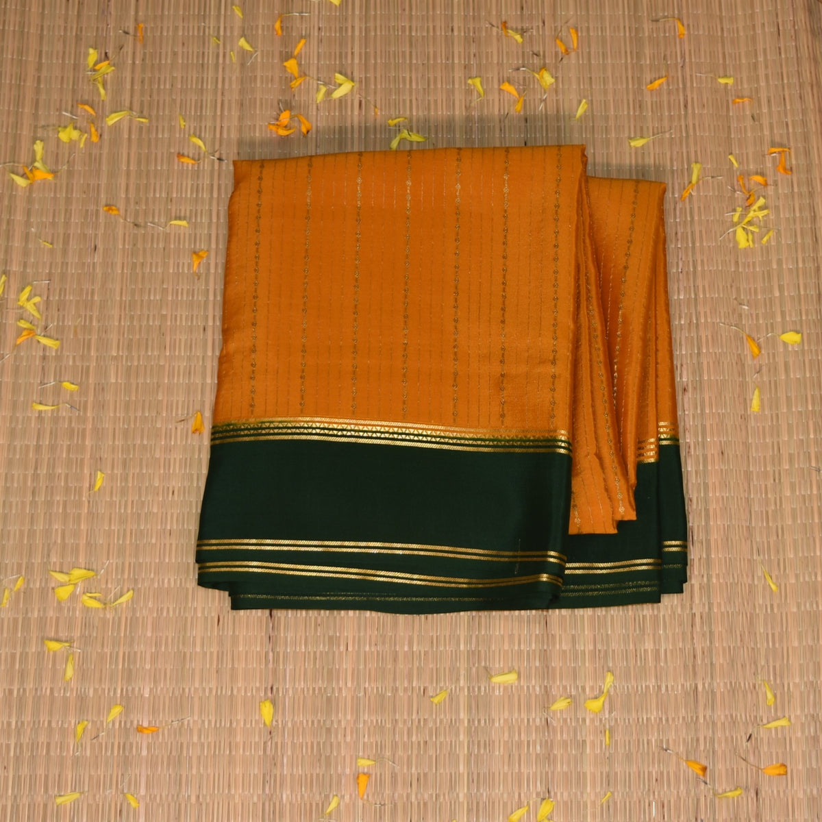 Mysore crepe silk Lemon yellow saree with jari boarder
