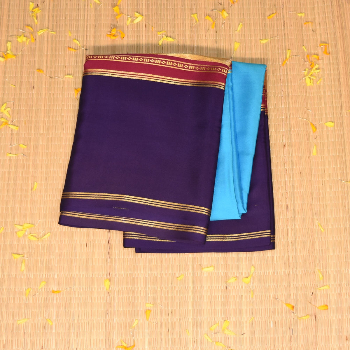 Mysore crepe silk Sky blue saree with brinjal colour boarder