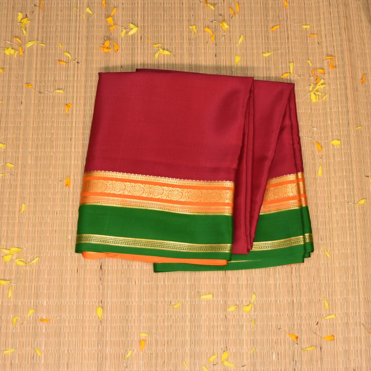 Mysore crepe silk Pink saree with green boarder