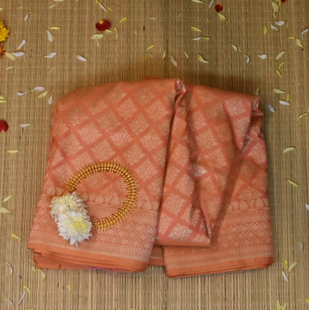 Banarasi Peach Saree with Blouse