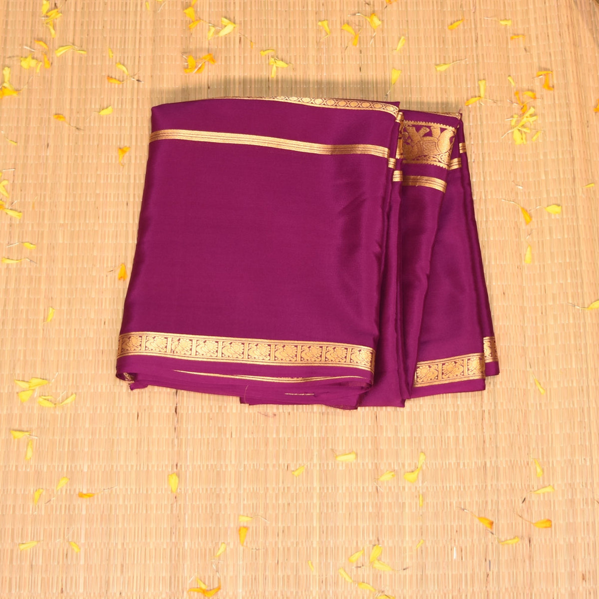 Mysore crepe silk Rani pink saree with jari Boarder