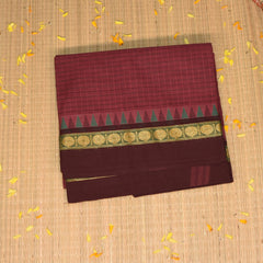 kanchi Cotton Maroon Checks saree with Thread Boarder