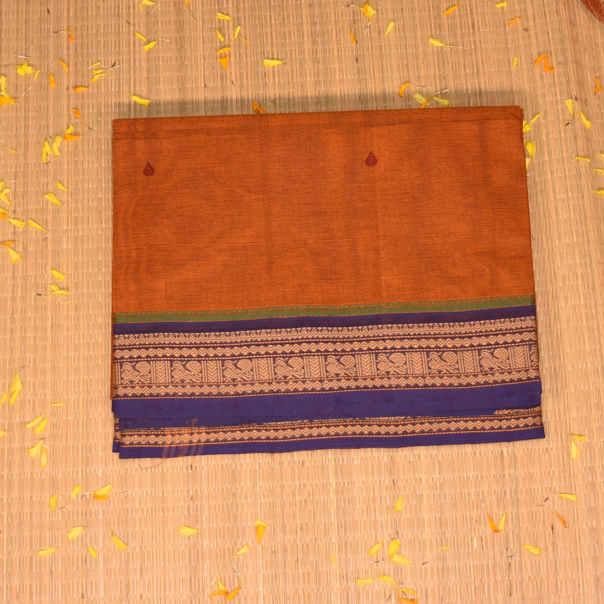 Kanchi Cotton Orange saree with thread boarder