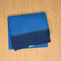Kanchi Cotton Blue Checks saree with thread boarder