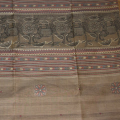 Chanderi Cotton Silk Beige saree with jari Boarder