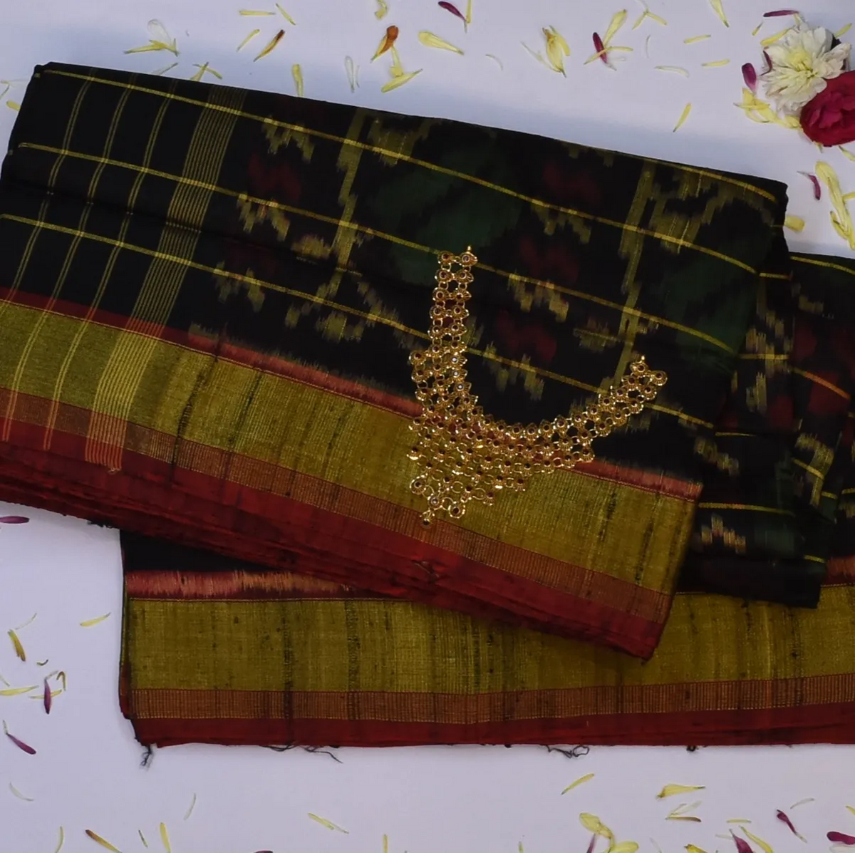 Pochampally ikkat Coffee Brown Saree with Blouse