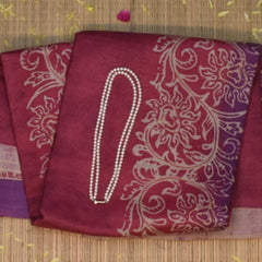 Tussar Silk Berry Red Saree with Blouse