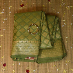 Banarasi Pista Green Jari Boarder with Blouse